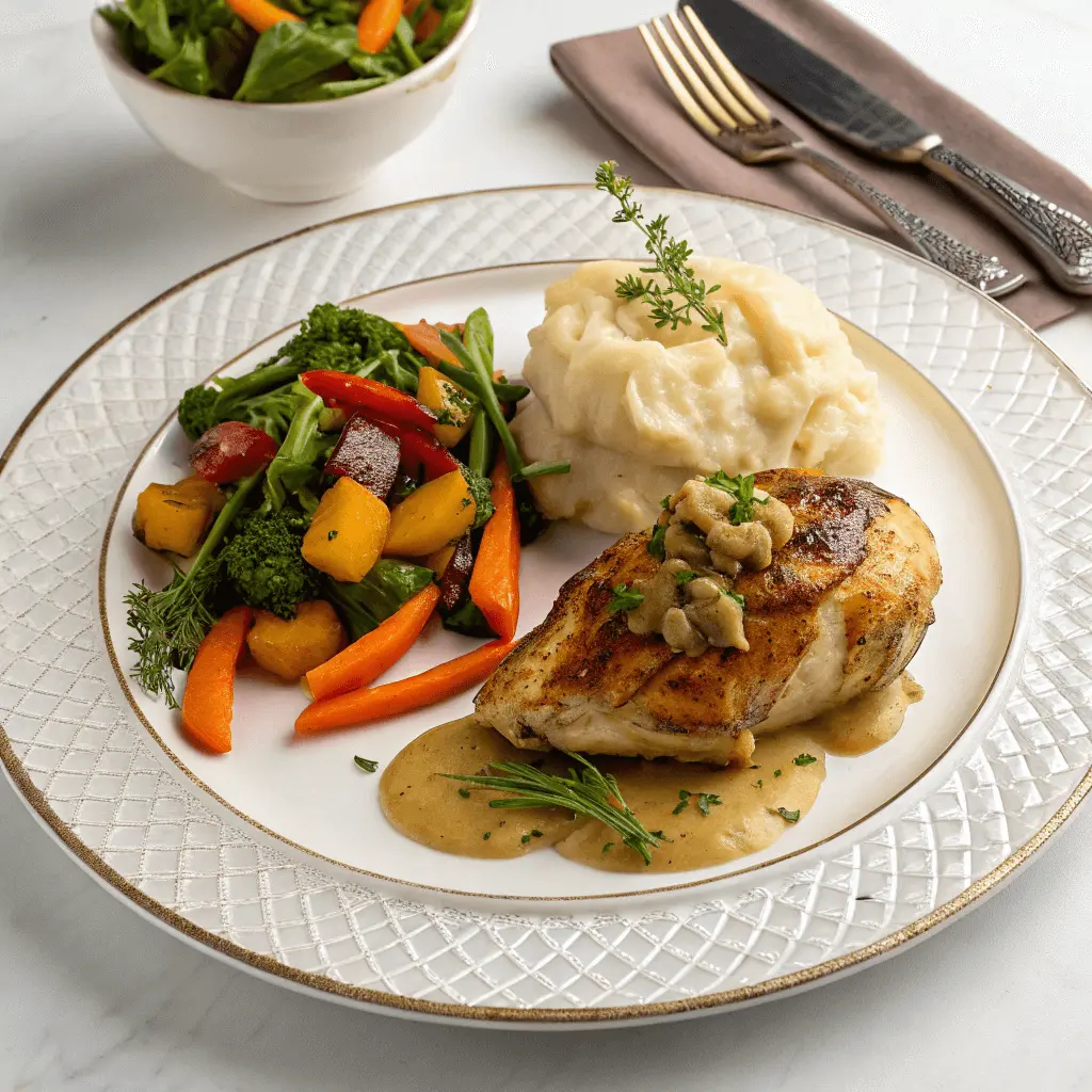Alice Springs Chicken Guide: Master Techniques for Perfect Homemade Cooking 4 Alice Springs Chicken served with mashed potatoes, vegetables, and salad.