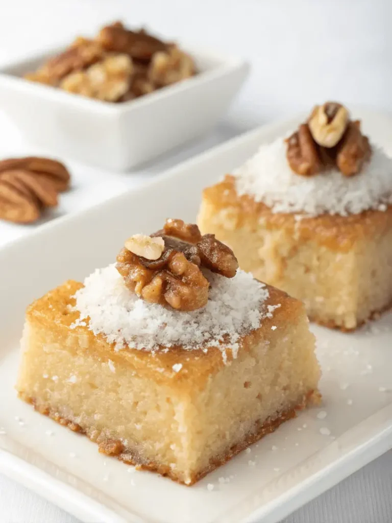 Traditional Greek Desserts You’ll Fall in Love With! 5 Close-up of Greek revani semolina cake and halva pudding with nuts