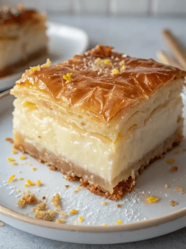 Traditional Greek Desserts You’ll Fall in Love With! 4 Close-up of galaktoboureko slice with phyllo pastry and creamy custard