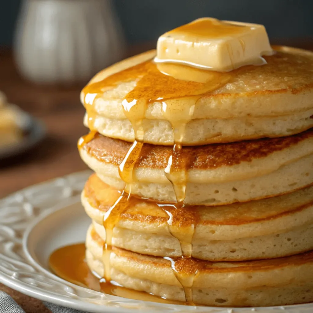 The Secret to Making the Best Pancakes | Fluffy Pancake Tips 2 Stack of fluffy golden pancakes with melting butter and maple syrup.
