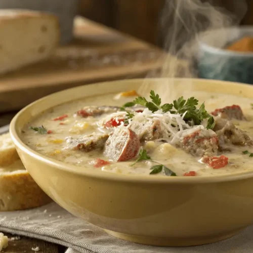 Creamy Parmesan Italian Sausage Soup.