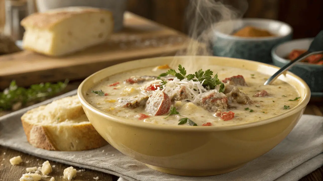 Creamy Parmesan Italian Sausage Soup.