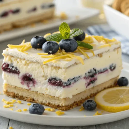 Delicious lemon blueberry icebox cake