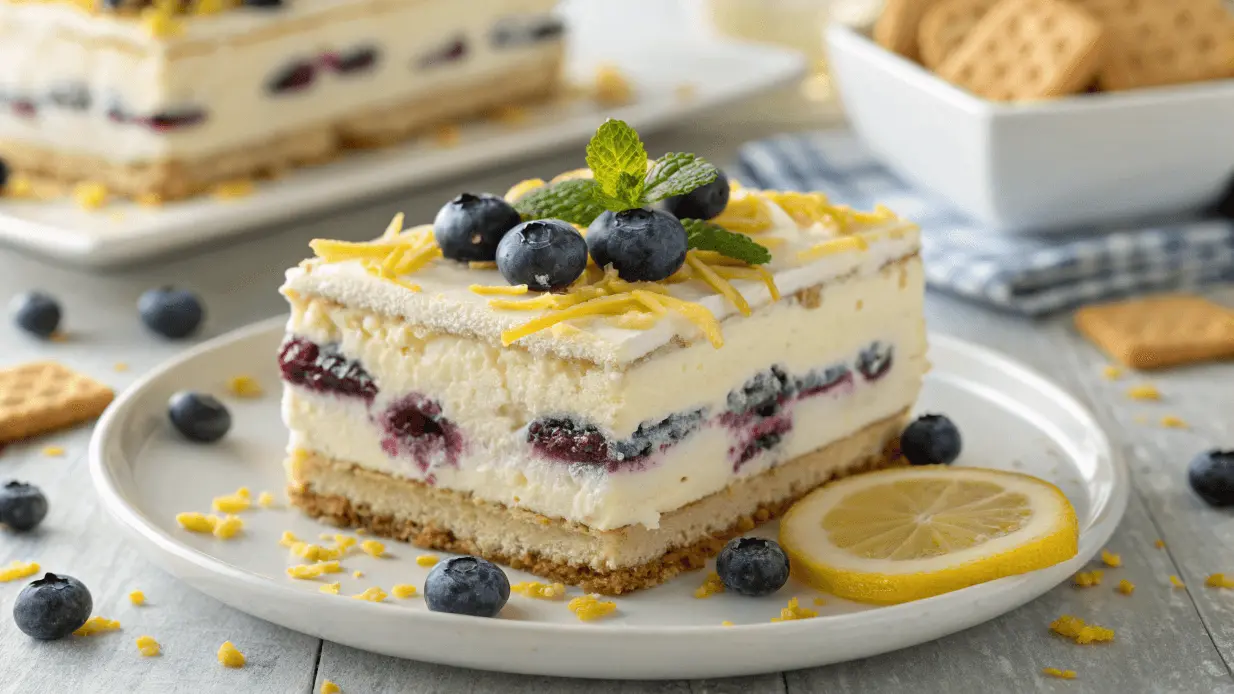 Delicious lemon blueberry icebox cake