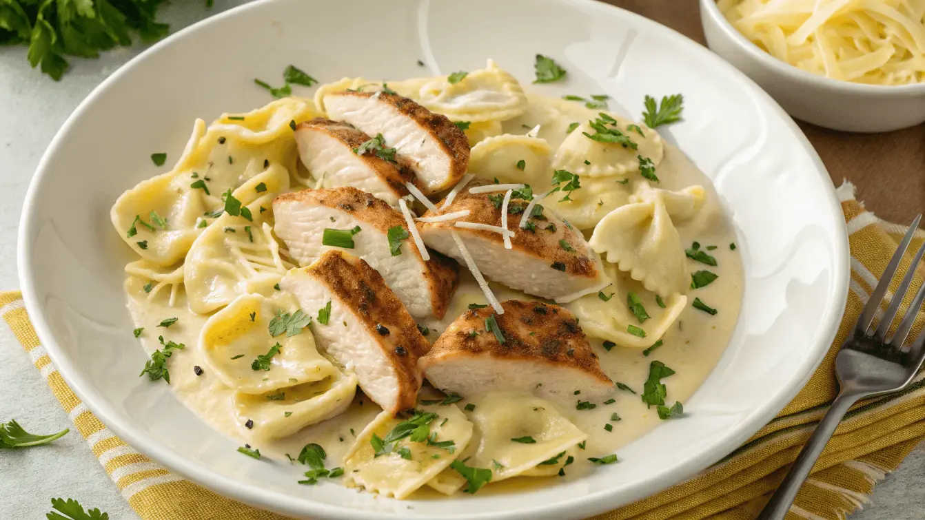 Delicious Asiago Tortelloni Alfredo with Grilled Chicken