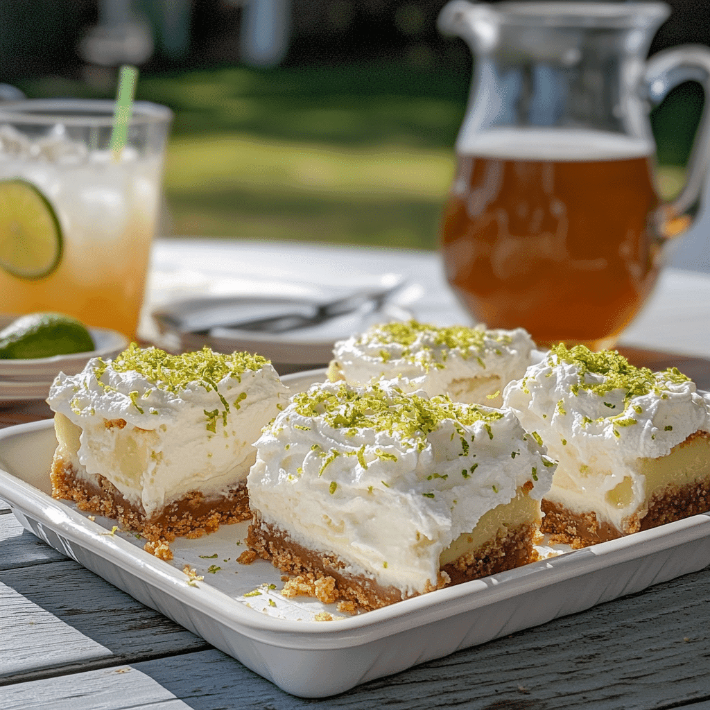 Key Lime Pie Bars – Easy, Creamy, Tangy Dessert Squares 7 Key lime pie bars served with whipped cream