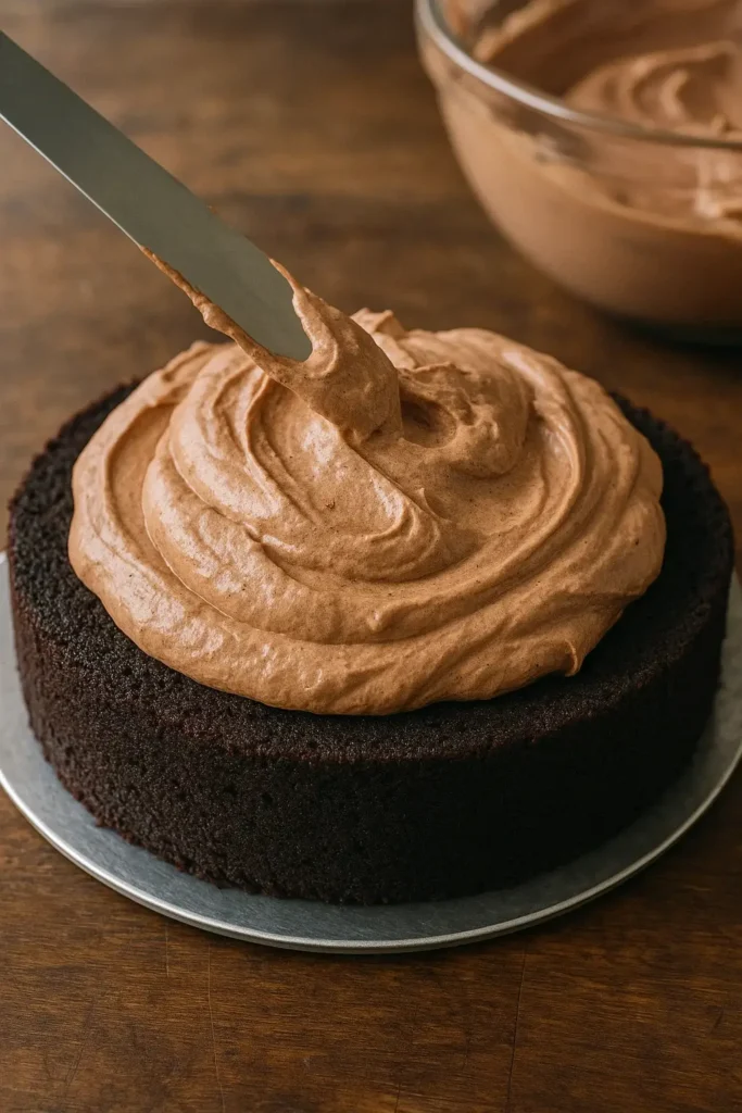 Chocolate Cake with Chocolate Mousse – The Best Decadent Dessert Recipe 4 Making chocolate cake with chocolate mousse.
