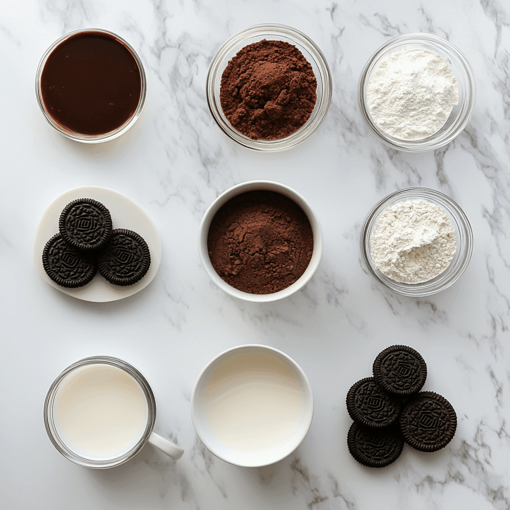 Oreo Mug Cake – Quick 5-Minute Dessert You’ll Love 7 Oreo mug cake ingredients flat lay
