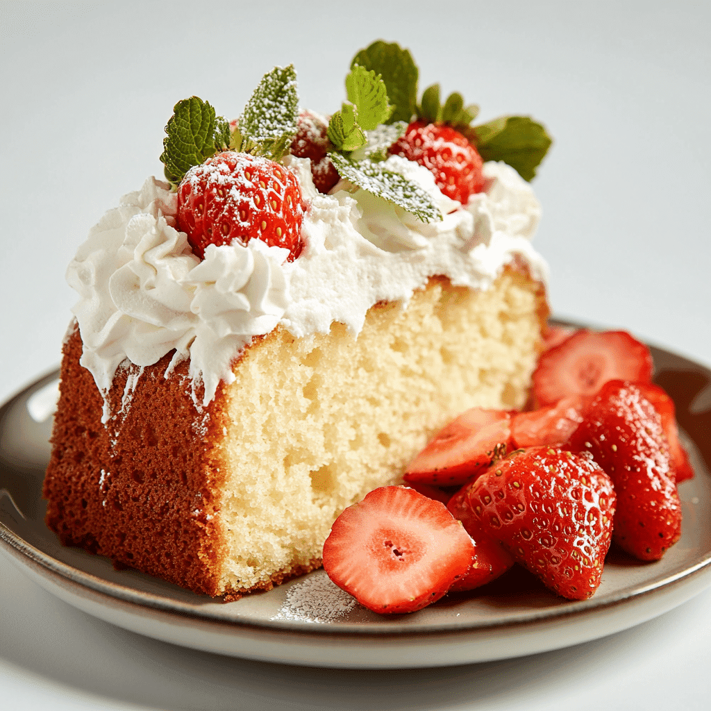 Pound cake with strawberries and whipped cream