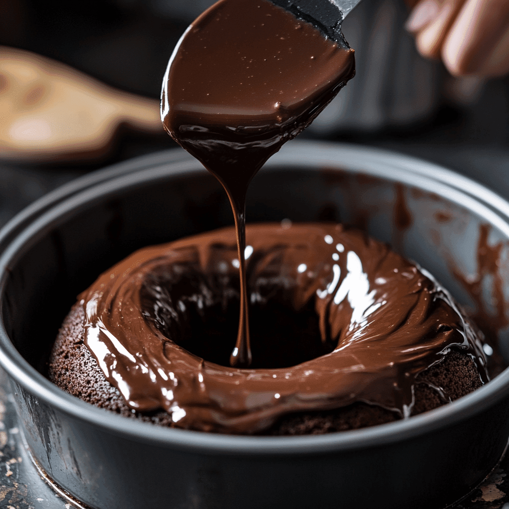 Chocolate Whipping Cream Pound Cake That’s Moist and Fudgy 8 Batter being poured into a bundt pan for chocolate whipping cream pound cake