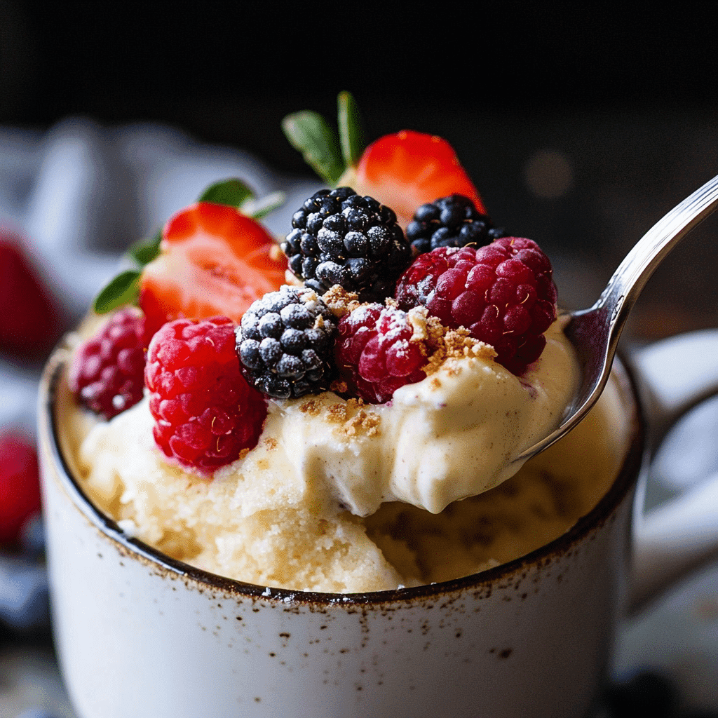 Vanilla Shakeology Mug Cake – Quick, Healthy, and Packed with Flavor 7 Serving vanilla Shakeology mug cake with fresh berries