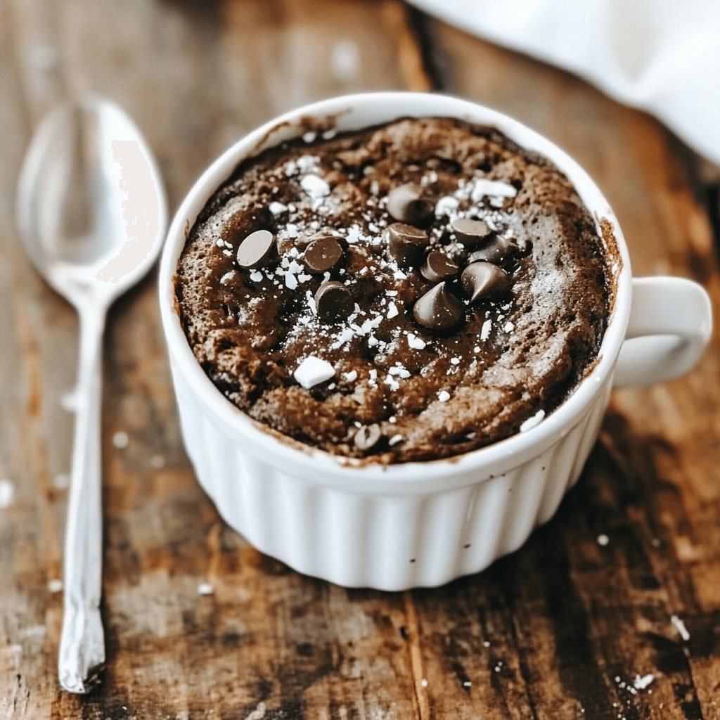 Protein mug cake no egg in ceramic mug