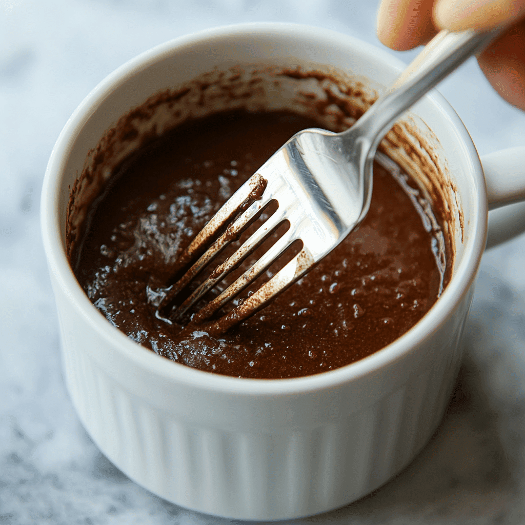 Protein Mug Cake No Egg: Quick, Healthy & Delicious Recipe 8 Stirring protein mug cake batter in mug