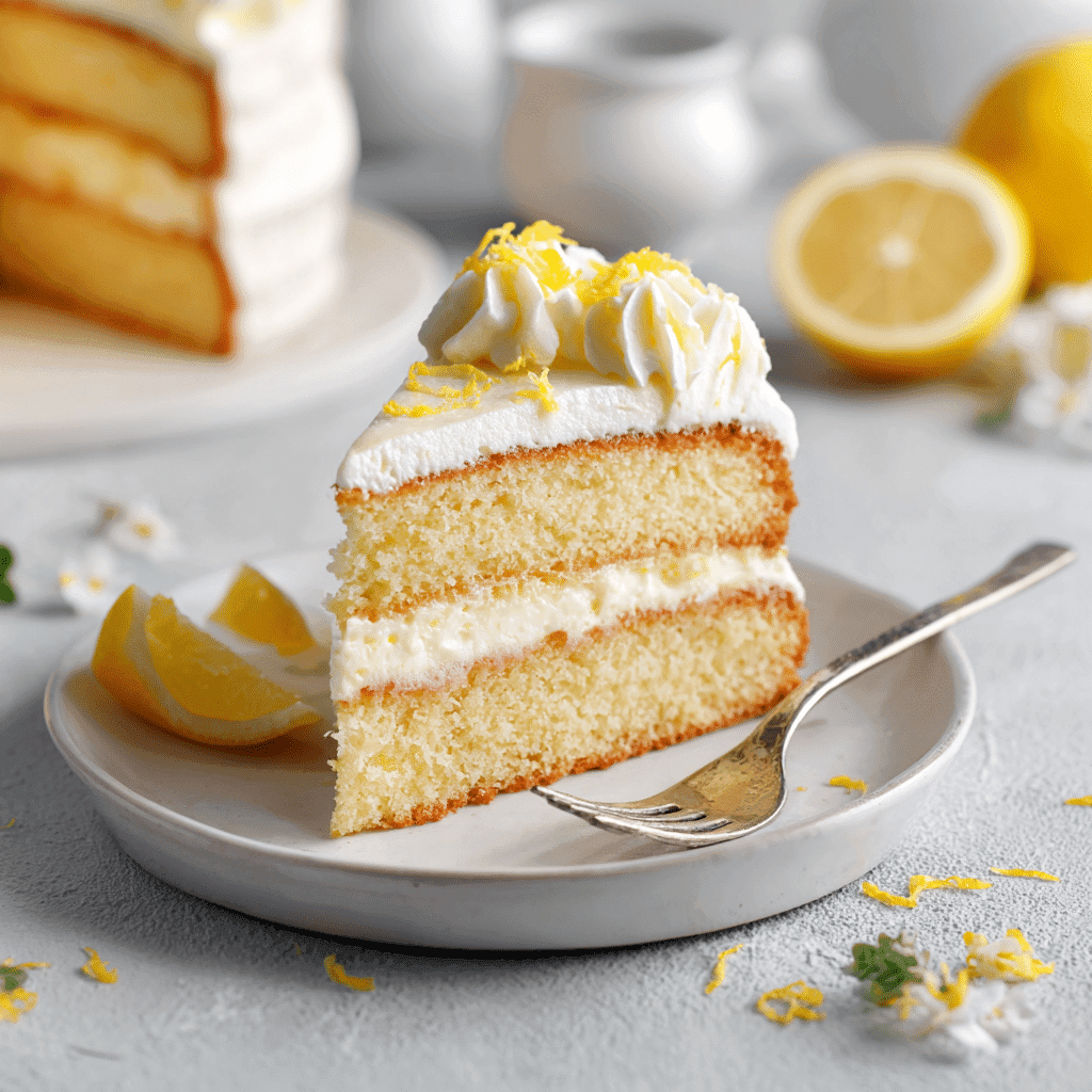 Lemon Mascarpone Cake: Bright, Creamy, and Easy to Bake 9 Slice of lemon mascarpone cake served