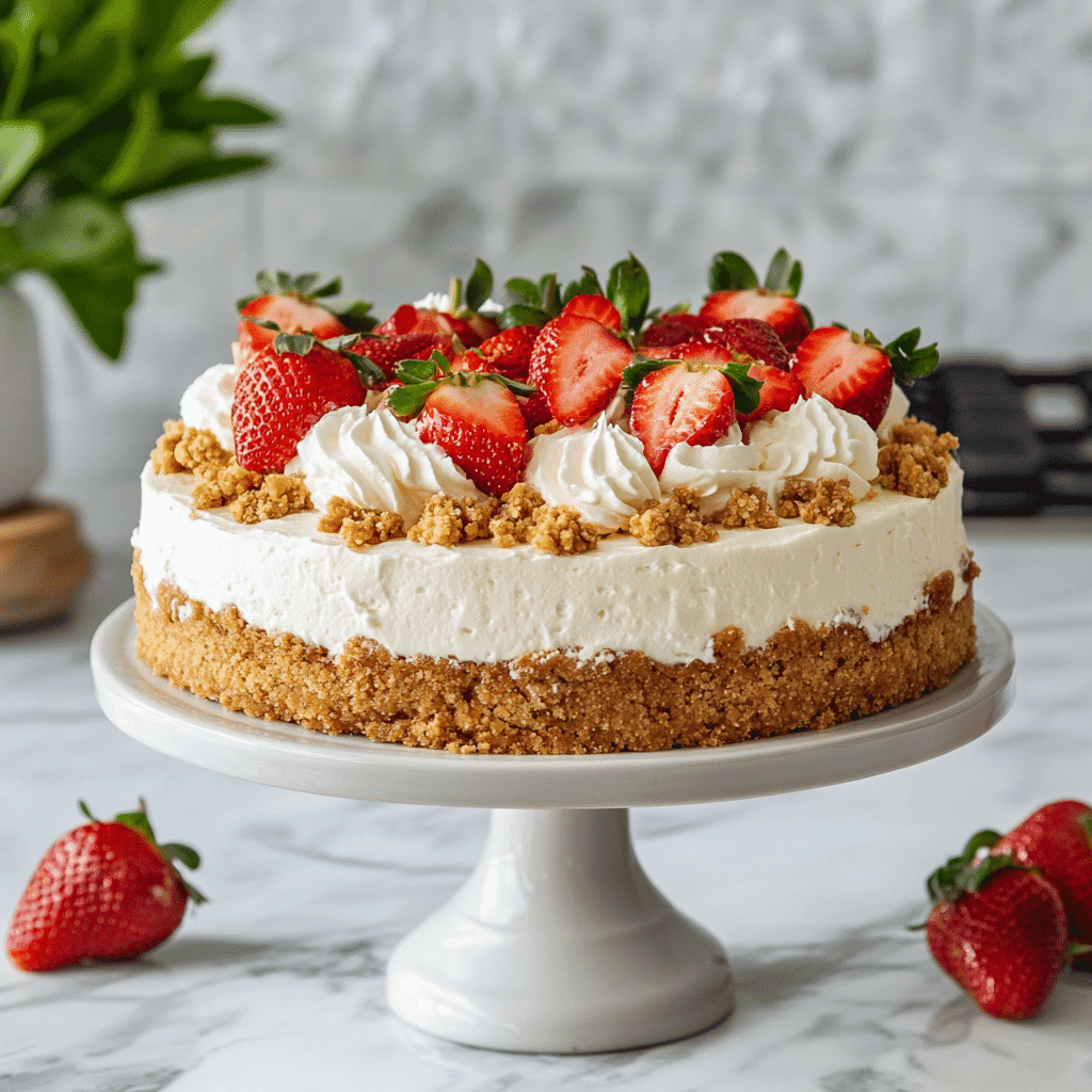Strawberry Crunch Cheesecake Recipe That’s a Crunch Above the Rest 9 Finished strawberry crunch cheesecake with topping