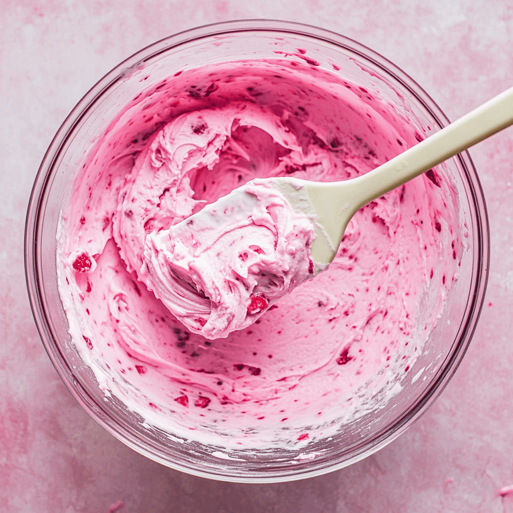 Strawberry Cream Cheese Pound Cake That’s Moist, Tangy & Sweet 7 folding strawberry swirl into cake batter