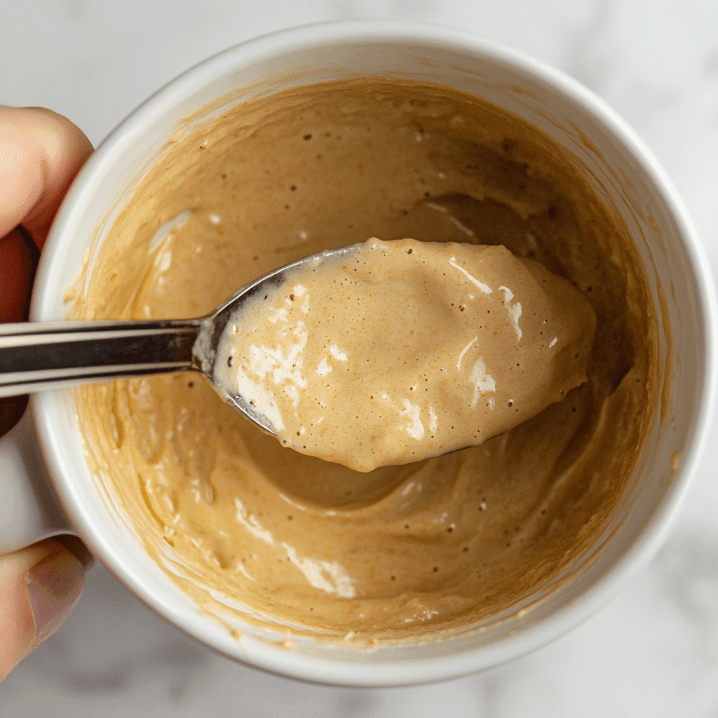 Vanilla Protein Mug Cake: Quick, Moist & Healthy Treat in 1 Minute 8 Stirring vanilla protein mug cake batter