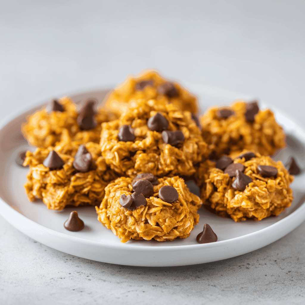Delicious No Bake Pumpkin Cookies: Easy & Quick Recipe 2 No bake pumpkin cookies arranged on a simple white plate with soft natural lighting.
