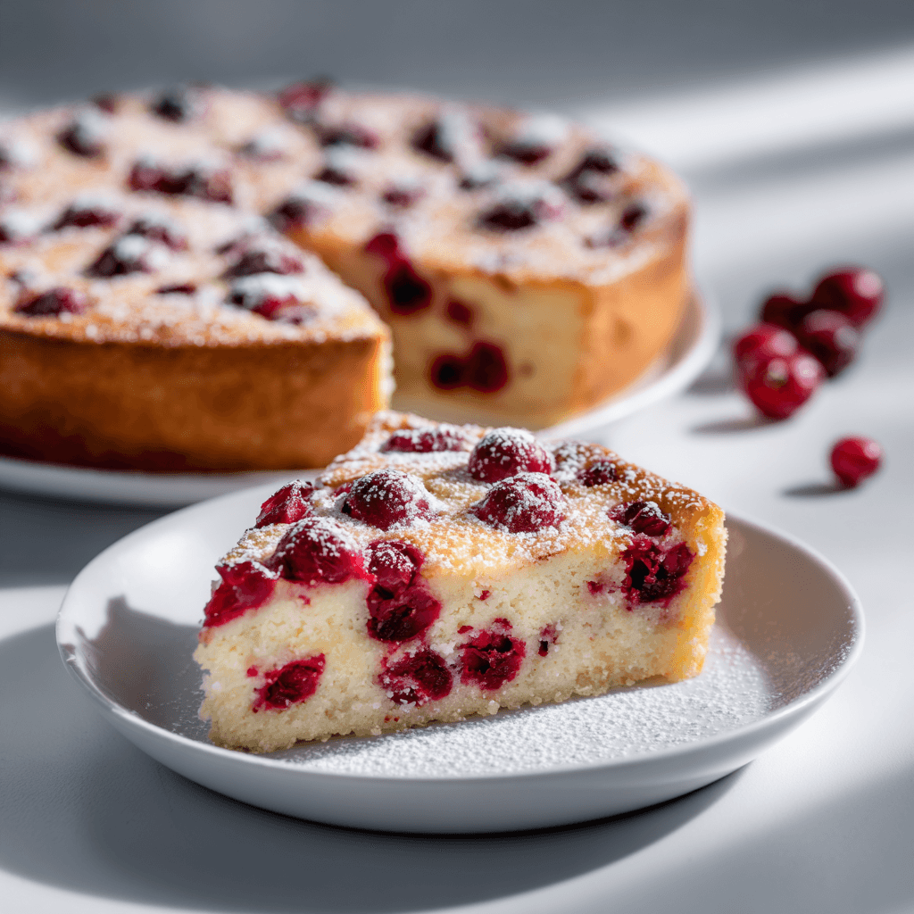 Nantucket Cranberry Pie on a white plate with a slice pulled out, showing the cranberry filling.