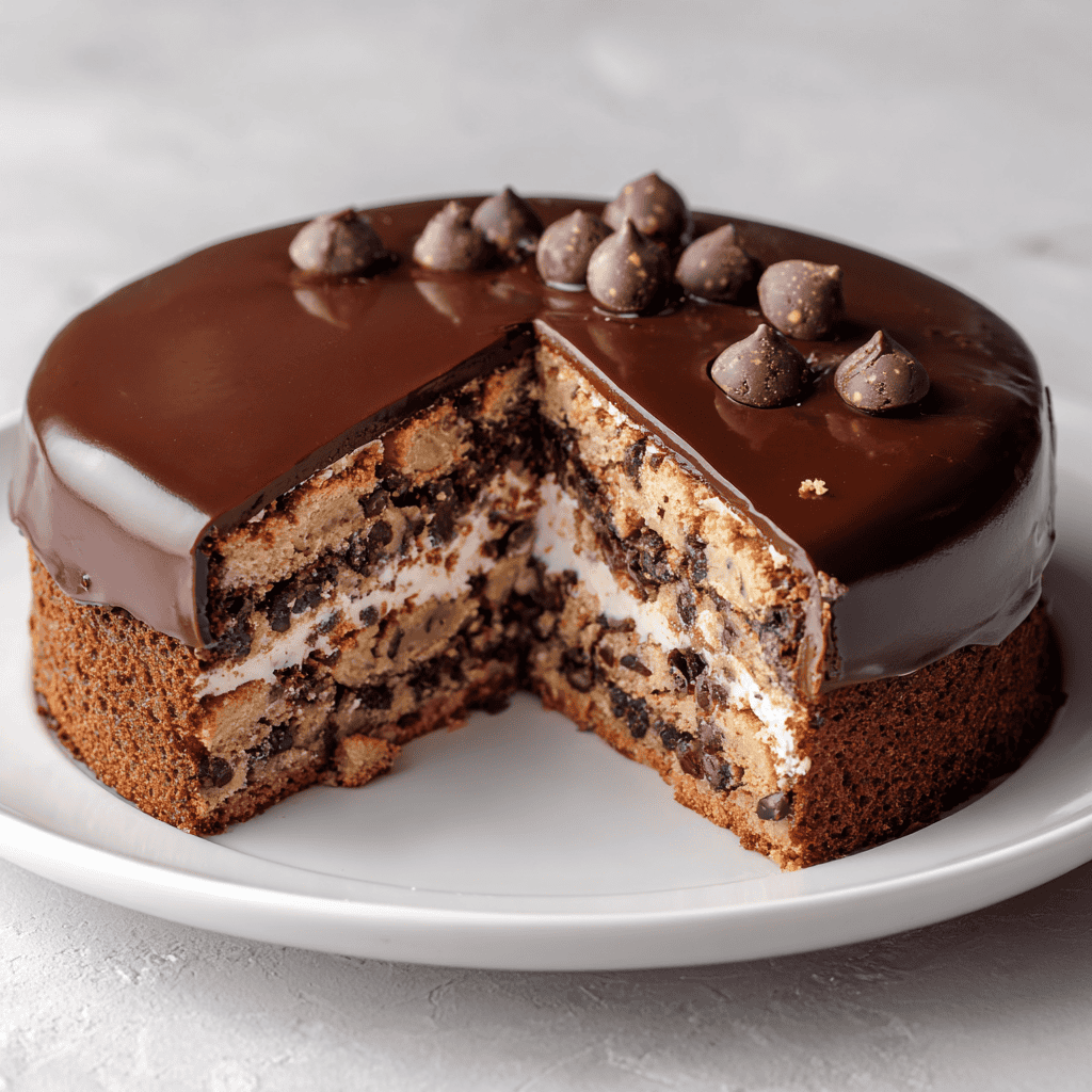 A slice of chocolate biscuit cake on a white plate with chocolate topping.