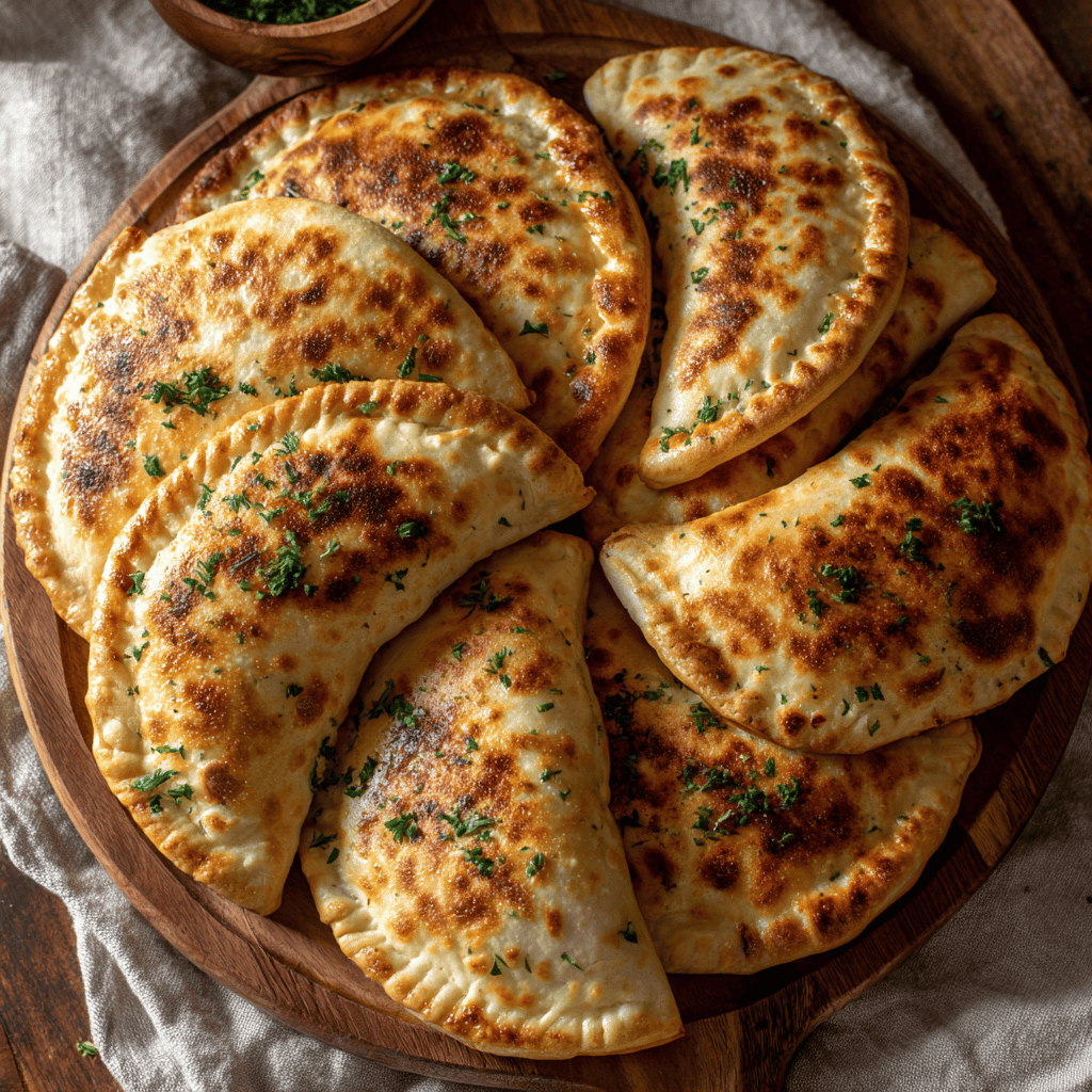 Easy Air Fryer Calzones: Crispy, Cheesy, & Quick 4 Large platter filled with whole golden calzones.