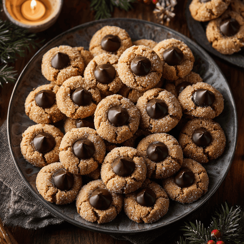 A full tray of peanut butter blossoms with chocolate kisses.