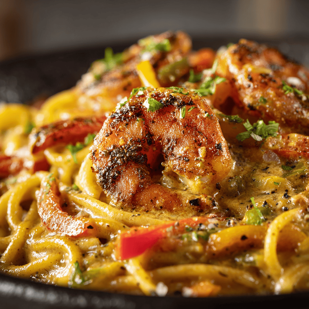 ayoubecomx close up macro shot of jerk shrimp pasta with one 0330b321 3558 4bc6 9bdd ed7392e53fc7 2 - Zesty Jerk Shrimp Pasta: A Quick & Flavorful Weeknight Meal