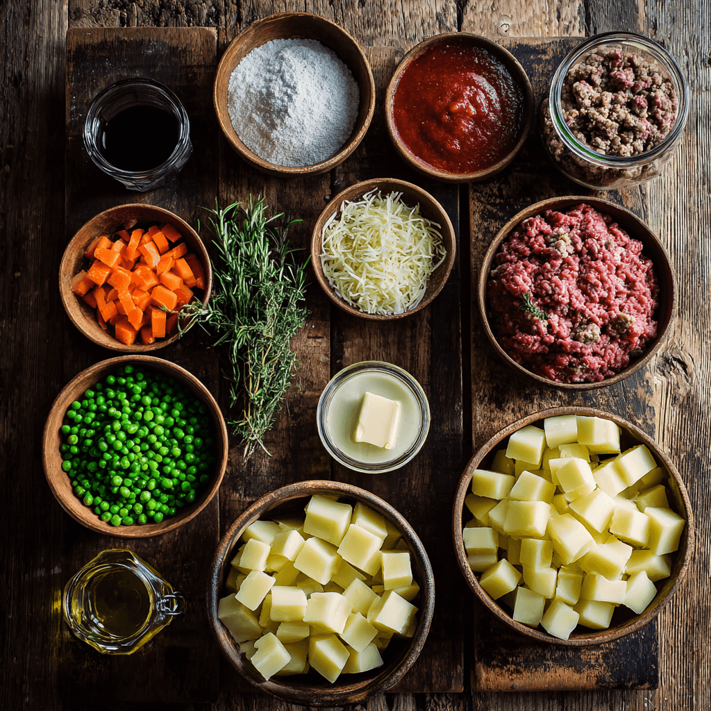 ayoubecomx flat lay of cottage pie ingredients on a rustic wo ba65d4b9 bffb 40ff 86fc d68437aaeb48 1 - Delicious Malvern Pudding: A Classic British Apple Dessert