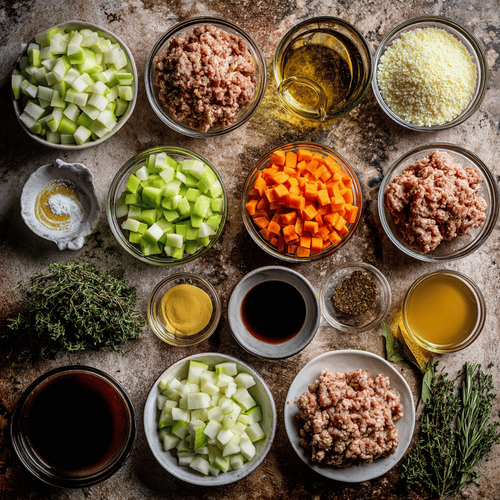 ayoubecomx flat lay of harvest turkey meatball ingredients gr 2fe245e4 c84a 496d 812a 540a76ba6f29 1 - Delicious Harvest Turkey Meatballs (Slow Cooker Recipe!)