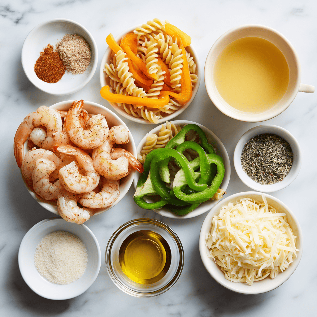 ayoubecomx flat lay of jerk shrimp pasta ingredients gluten f 5c2c2015 3808 4de6 bc32 ef35fdafdd4b 1 - Zesty Jerk Shrimp Pasta: A Quick & Flavorful Weeknight Meal