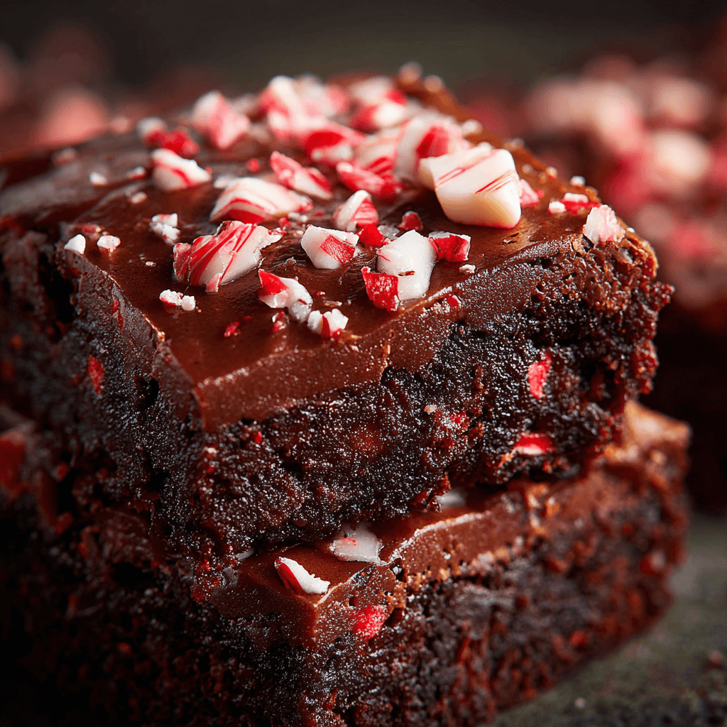 Close view of a sliced peppermint brownie with fudgy interior.