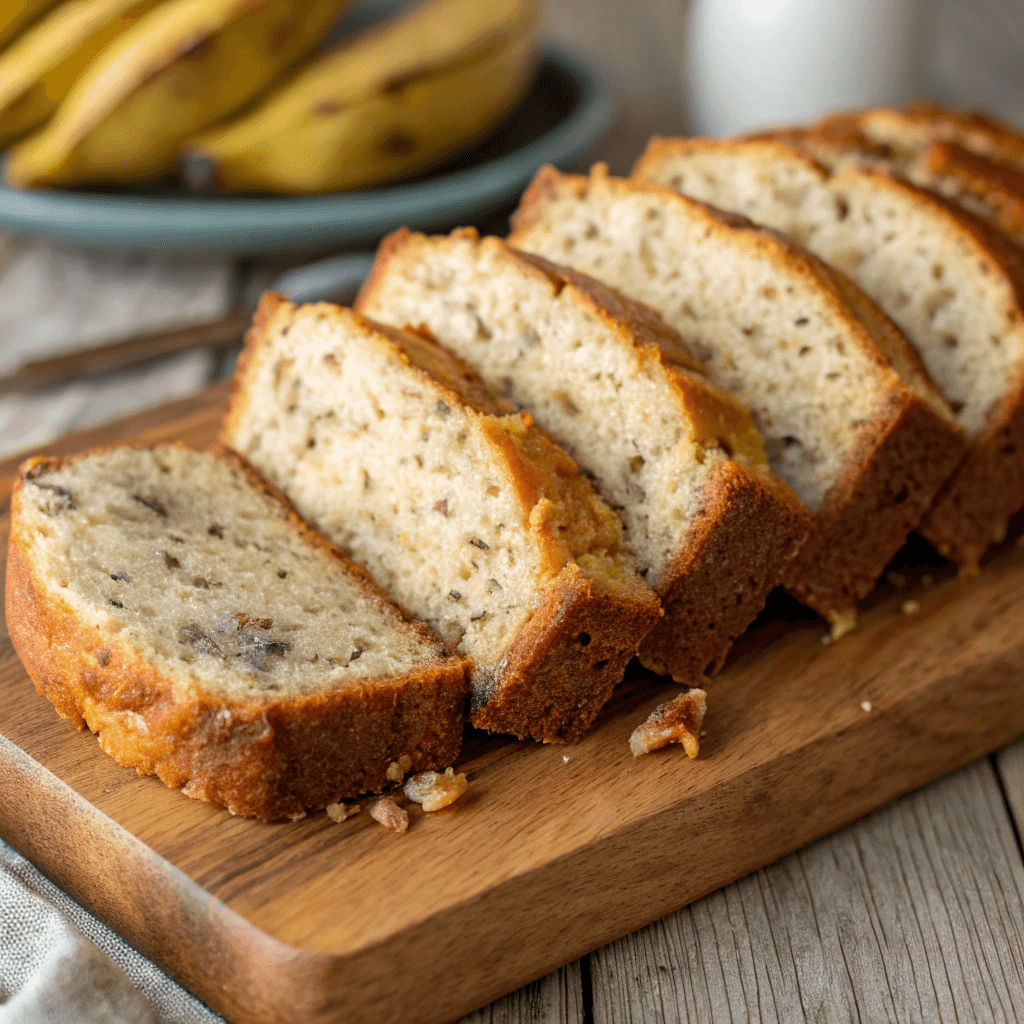 Classic Pillsbury Banana Bread Recipe 2 Slices of Pillsbury banana bread showing moist crumb and golden edges.