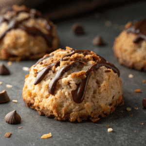 extreme close up of a single oatmeal chocolate coc - Delicious No-Bake Oatmeal Chocolate Coconut Macaroons