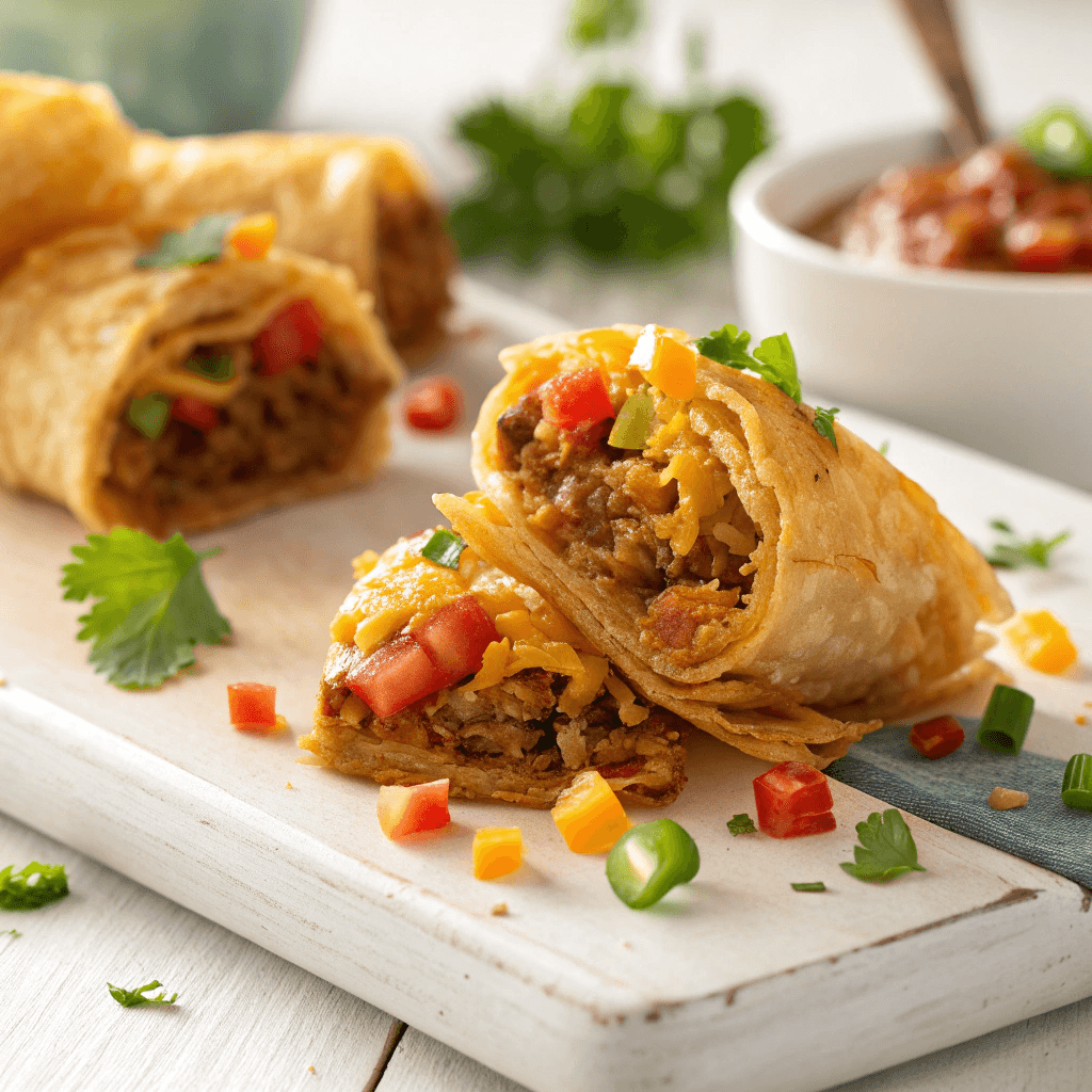 Easy Taco Ranch Bites: Your Go-To Party Appetizer 2 Close-up of a crispy taco ranch bite with taco meat and melted cheese.