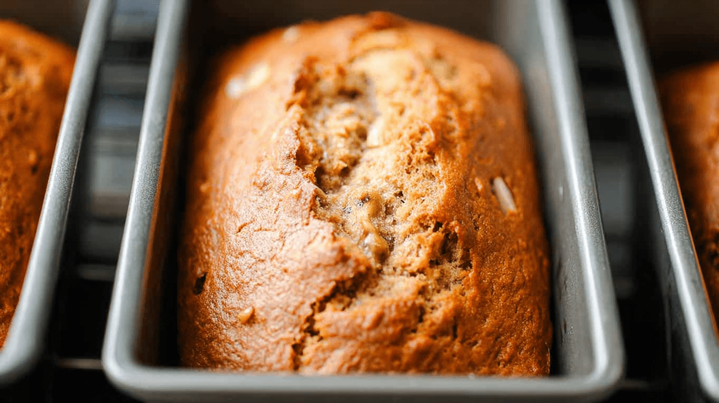 Air Fryer Banana Bread: Easy Mini Loaves 1 simple air fryer banana bread taken with an old camera, freshly baked, golden-brown crust, rustic texture, mashed banana pieces, metal loaf pan, warm lighting, shallow depth of field.