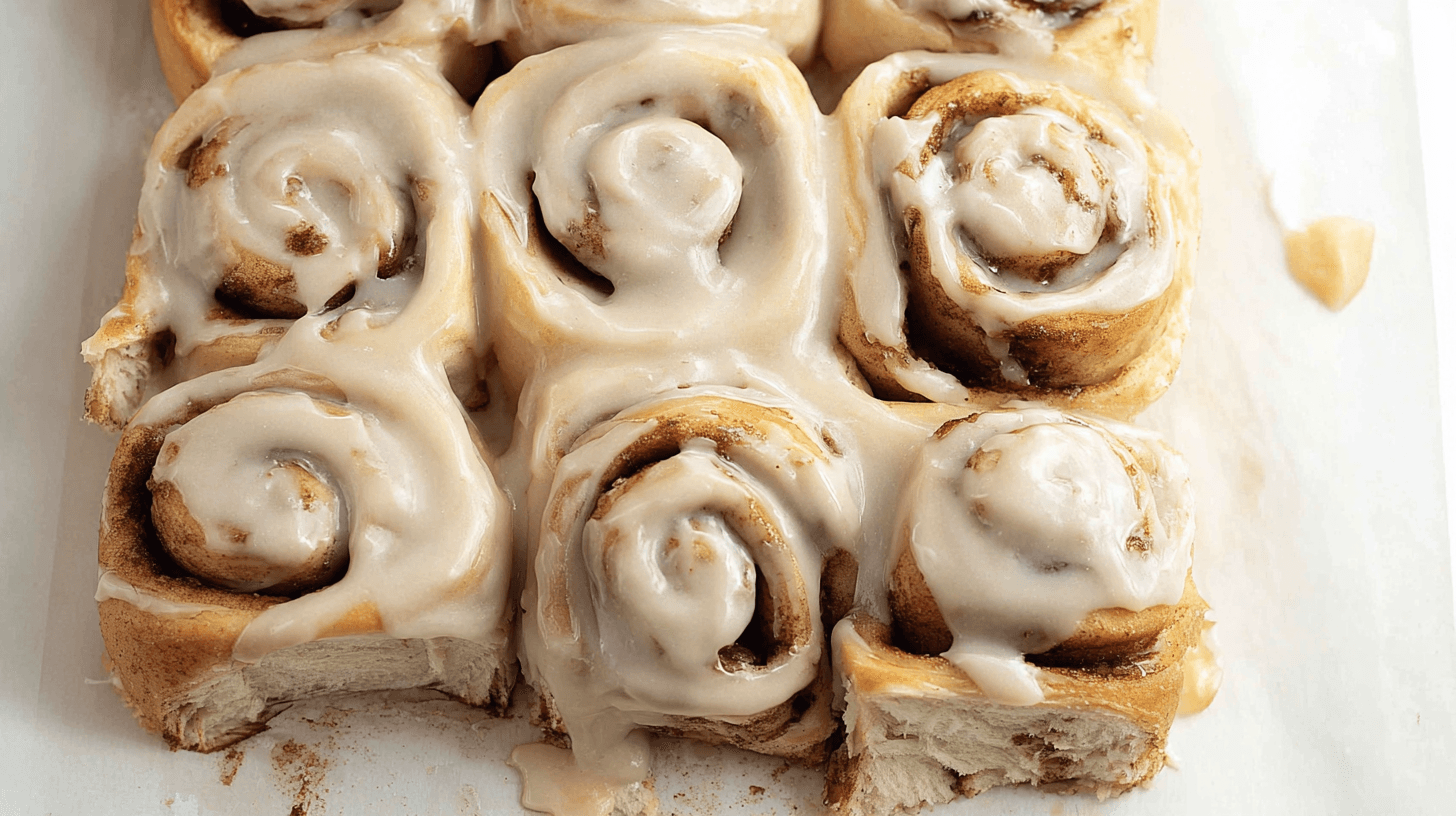 Delicious Banana Bread Cinnamon Rolls Recipe 1 simple banana bread cinnamon rolls taken with an old camera, freshly baked, creamy spiced icing, golden-brown, soft layered interior, classic spiral, tender dough, glistening cinnamon sugar, pillowy, crisp edges, luscious off-white frosting, pooling, delicate drips, bright even lighting, warm tones, white background.