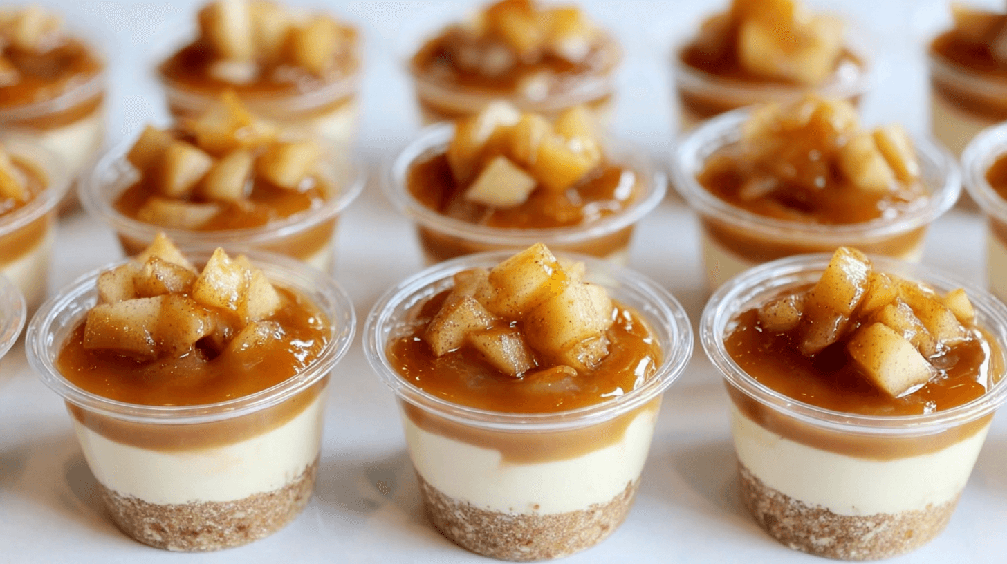 simple Caramel Apple Dessert Cups taken with an old camera, clear layered dessert cups, creamy filling, rich caramel, spiced apple topping, bright studio lighting, soft focus, light background.