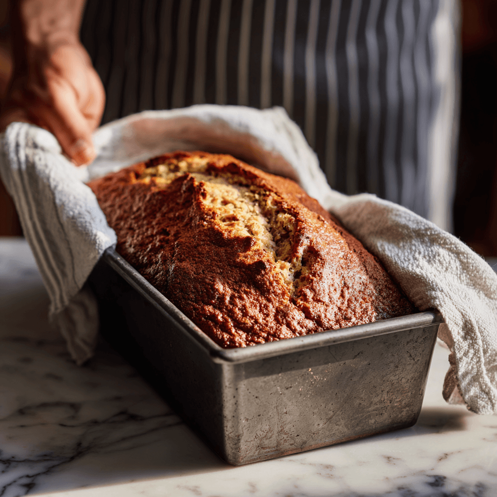 u7568358879 Freshly baked sourdough banana bread in a metal l 9009e687 7ee6 4ad4 915c 50e8d7ef3276 3 1 - The Best Sourdough Banana Bread Recipe