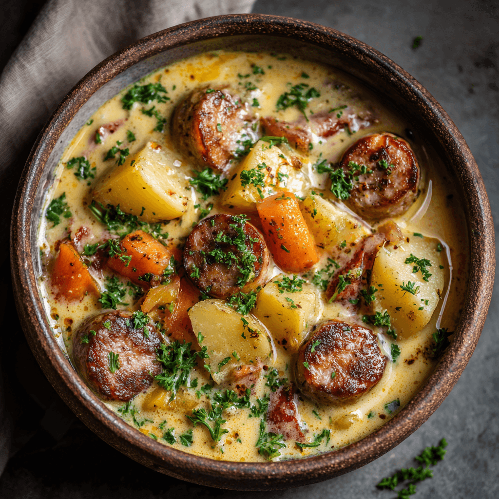 Creamy Sausage Potato Soup Recipe (Stove Top or Slow Cooker) 3 u7568358879 Sausage Potato Soup in a rustic ceramic bowl fill 181c9a2d ece9 45c8 ac52 221df178dd2d 2 - Creamy Sausage Potato Soup Recipe (Stove Top or Slow Cooker)