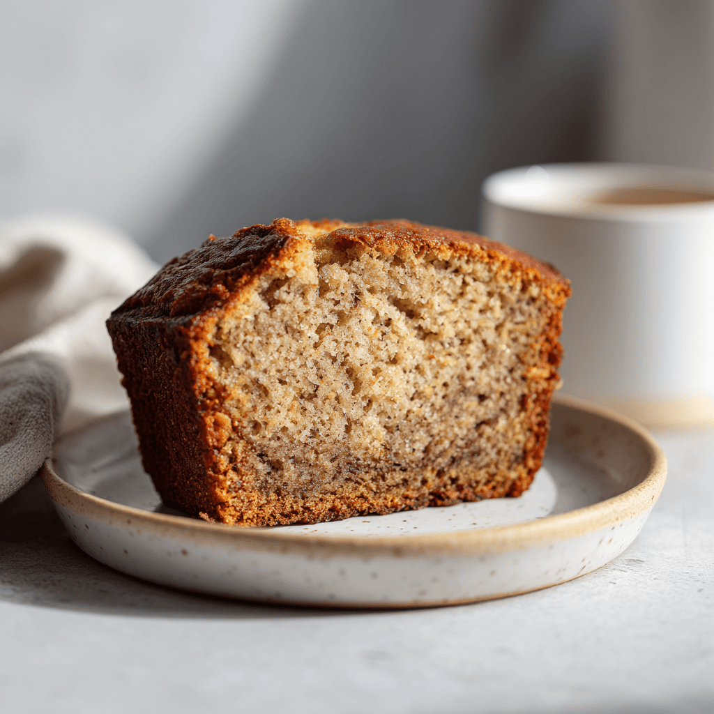 Ultimate Brown Butter Banana Bread Recipe 2 Slice of brown butter banana bread with melting butter on a white plate — bright natural light, clean minimal background, and detailed crumb texture.