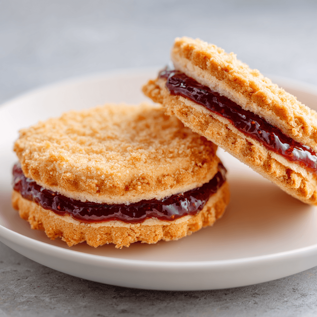 Golden-brown air fryer uncrustables with melted strawberry jam and peanut butter filling on a wooden board — warm natural light, crispy and gooey texture close-up.