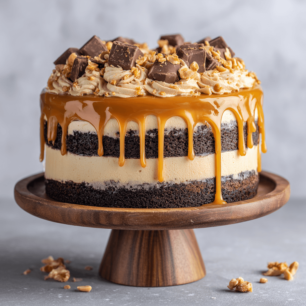 Chocolate Caramel Cake: The Ultimate Decadent Dessert 3 u7568358879 Whole chocolate caramel cake on a wooden cake sta 305ed799 5600 493d 9480 c9aa2ae45276 0 - Chocolate Caramel Cake: The Ultimate Decadent Dessert